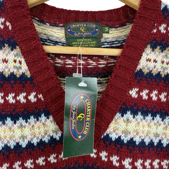 NEW 100% Wool Made in Scotland Charter Club V-neck Sweater Vest Sz M - Picture 4 of 5